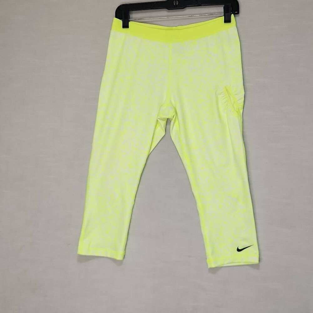 Nike Dri Fit Women's Size Medium Yellow White Base Layer Cropped Leggings